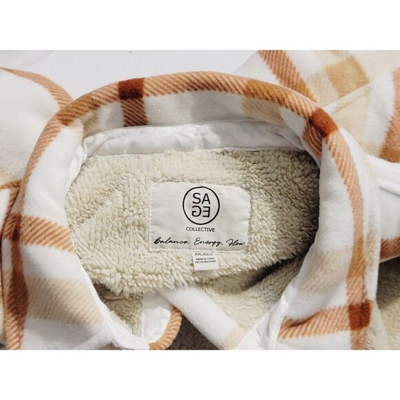 SAGE Women's M Plush Shirt Jacket Copper Rust Plaid Button Up Sherpa Lined NWT - Picture 5 of 9